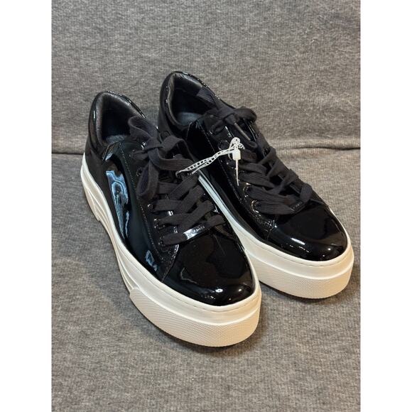J/Slides AMANDA Black Patent Leather Platform Sneaker Shoes - Women's Size 9 - Picture 1 of 9